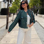 Damen modische Utility-Jacke mit Taschen und Druckknöpfen R&B