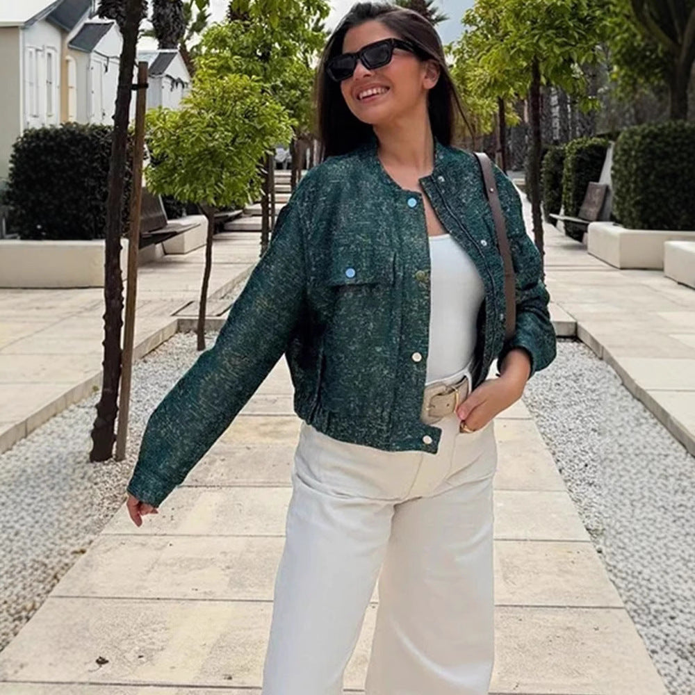 Damen modische Utility-Jacke mit Taschen und Druckknöpfen R&B