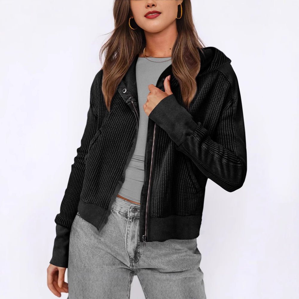Damen lässige Zip-Jacke mit Kapuze und strukturiertem Design R&B