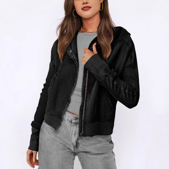 Damen lässige Zip-Jacke mit Kapuze und strukturiertem Design R&B