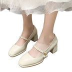 Damen elegante Mary Jane Schuhe mit Blockabsatz und Perlenakzent R&B