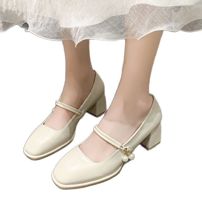 Damen elegante Mary Jane Schuhe mit Blockabsatz und Perlenakzent R&B