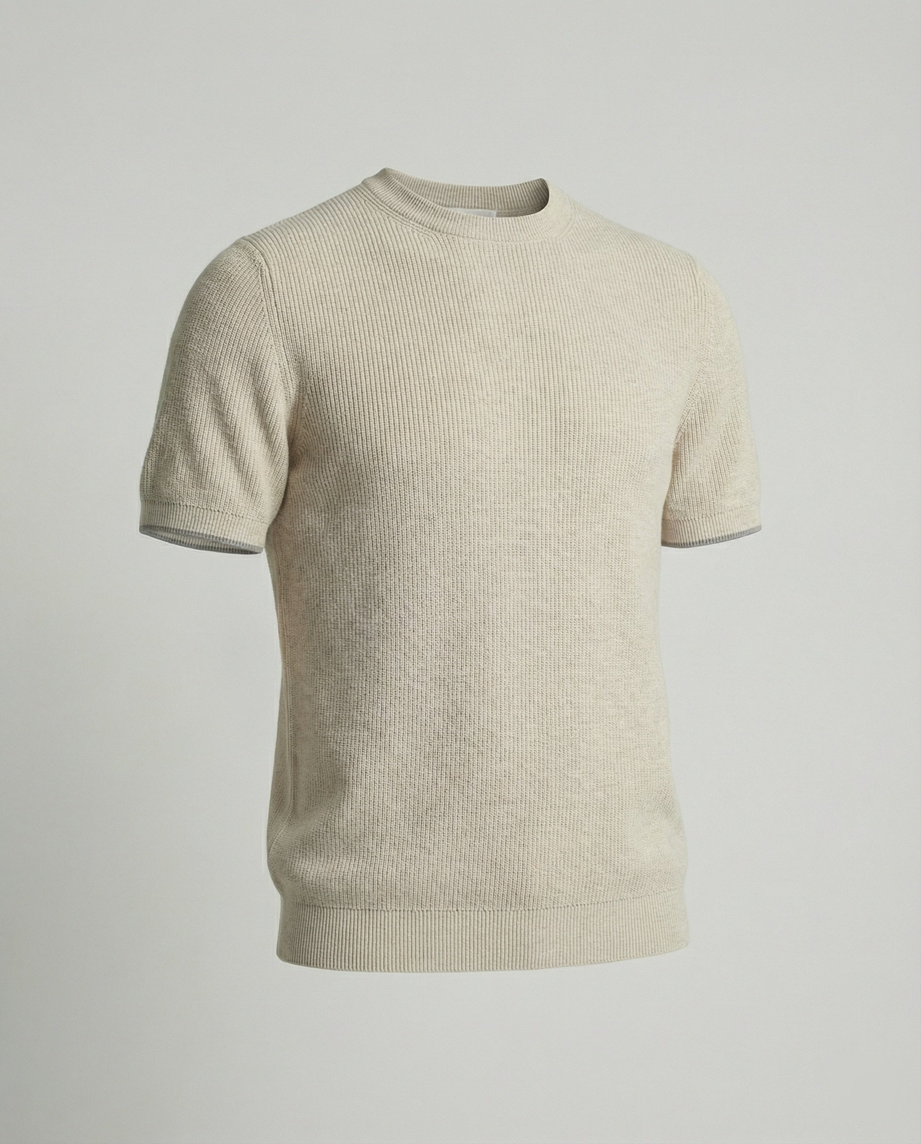 Retro Leinen Tencel Strick T-Shirt Unisex Cleanfit Khaki Casual