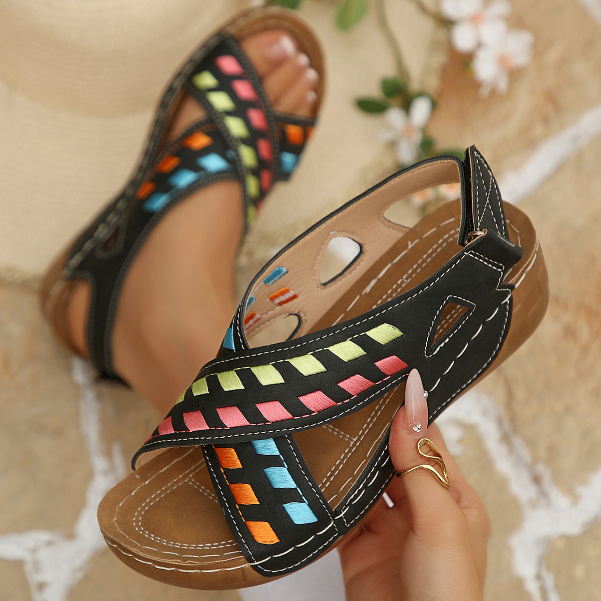 Damen offene Freizeit-Sandalen mit kunstvollem Flechtmuster R&B