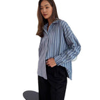 Damen lässige Baumwollbluse mit gestreiftem Design und lockerer Passform