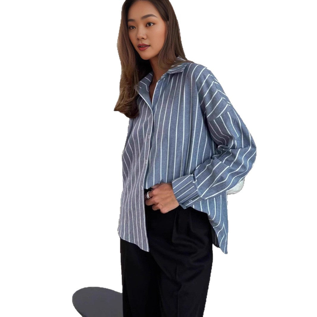 Damen lässige Baumwollbluse mit gestreiftem Design und lockerer Passform