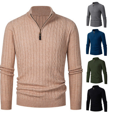 Herren Strickpullover mit Reißverschluss und strukturierter Rippoptik