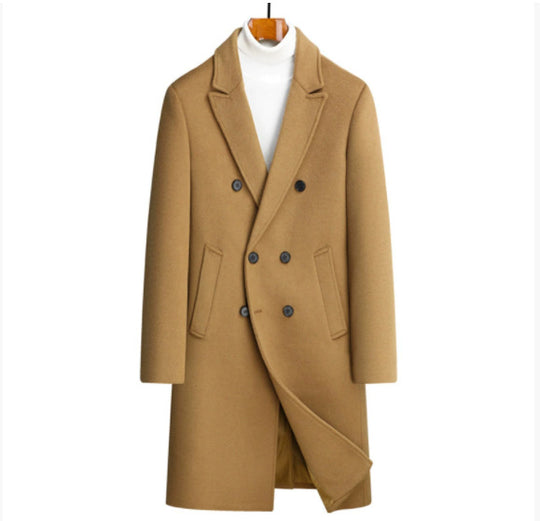 Herren eleganter Wollmantel mit doppelter Knopfleiste und dekorativem Revers R&B