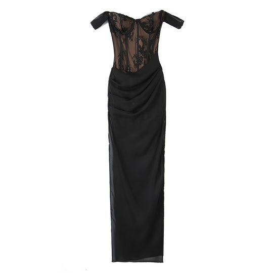 Damen aufwendiges Spitzenkleid mit eleganten Rüschendetails R&B