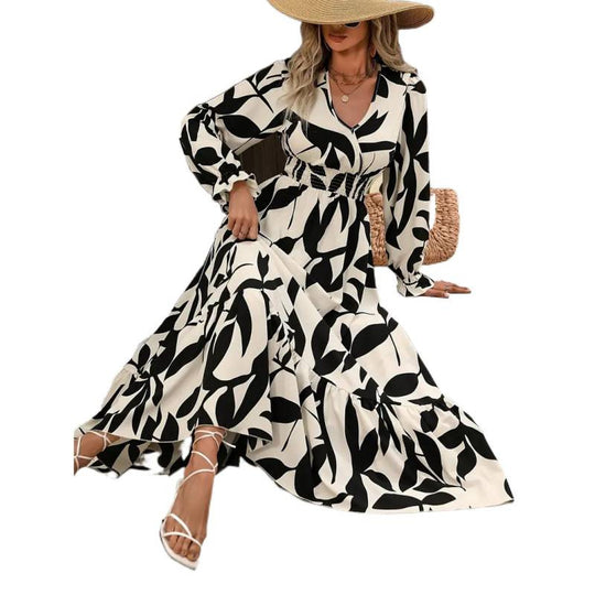 Damen Maxikleid mit floralem Muster und voluminösem Saum R&B