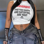 Damen Crop-Top mit kreativem Schriftzug und lässigem Schnitt R&B