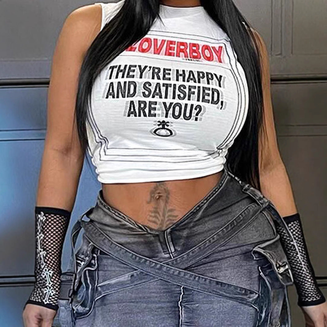 Damen Crop-Top mit kreativem Schriftzug und lässigem Schnitt R&B