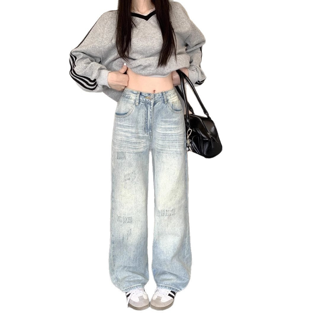 Damen Lässige Weitjeans mit trendigem Used-Look und hohem Bund R&B