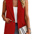 Damen ärmellose Blazerjacke mit Taillenakzenten und praktischen Taschen R&B