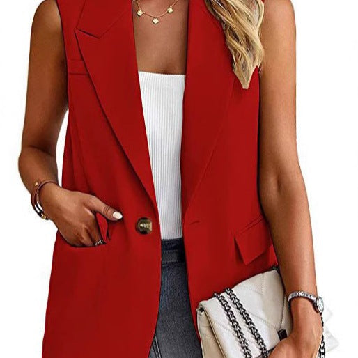 Damen ärmellose Blazerjacke mit Taillenakzenten und praktischen Taschen R&B