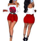 Damen Off-Shoulder Oberteil mit floralem Druck und hochgeschnittenem Rock R&B