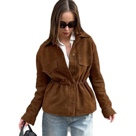 Damen Modische Suede-Jacke mit Taillierung und praktischen Pattentaschen R&B