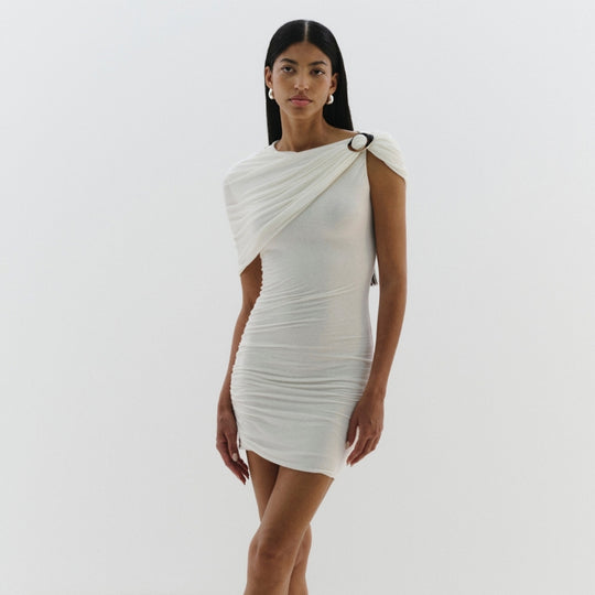 Damen figurbetontes Wickelkleid mit asymmetrischem Kragen R&B