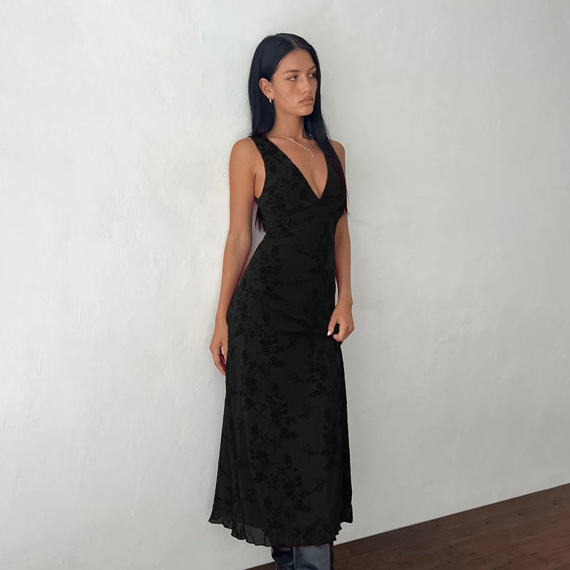 Damen Maxikleid mit tiefem V-Ausschnitt und floralem Spitzenmuster R&B