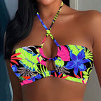 Damen Bandeau-Bikini mit kreativem Knoten-Design und floralem Muster R&B