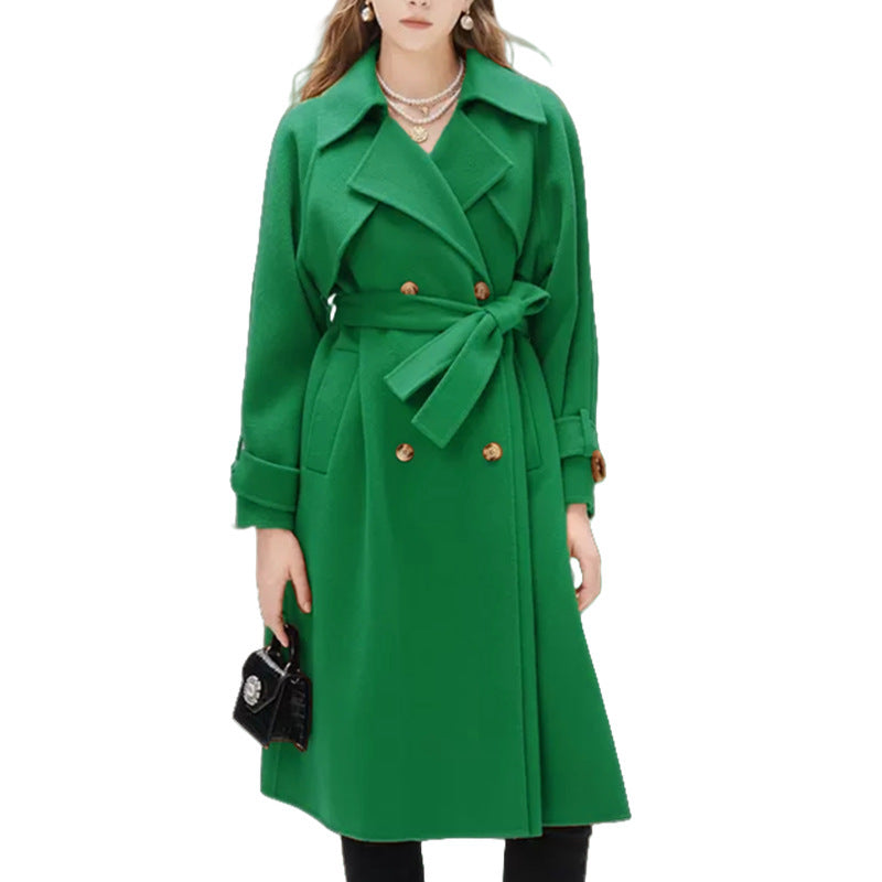 Damen gefütterter Trenchcoat mit großem Revers und Taillengürtel R&B