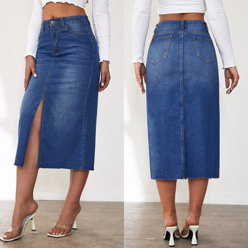 Damen Jeansrock mit hoher Taille und seitlichem Schlitz R&B