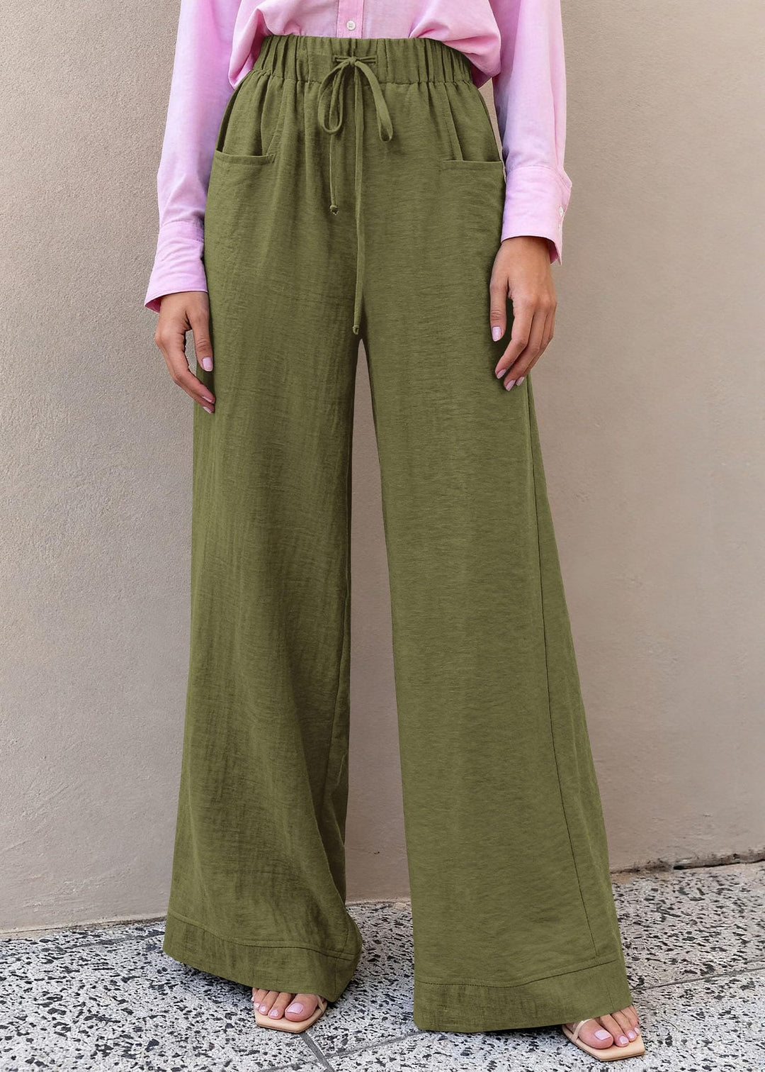 Damen Weit geschnittene Sommerhose mit elastischem Bund und frontalen Taschen R&B