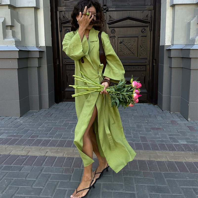 Damen luftige Leinenmaxikleid R&B