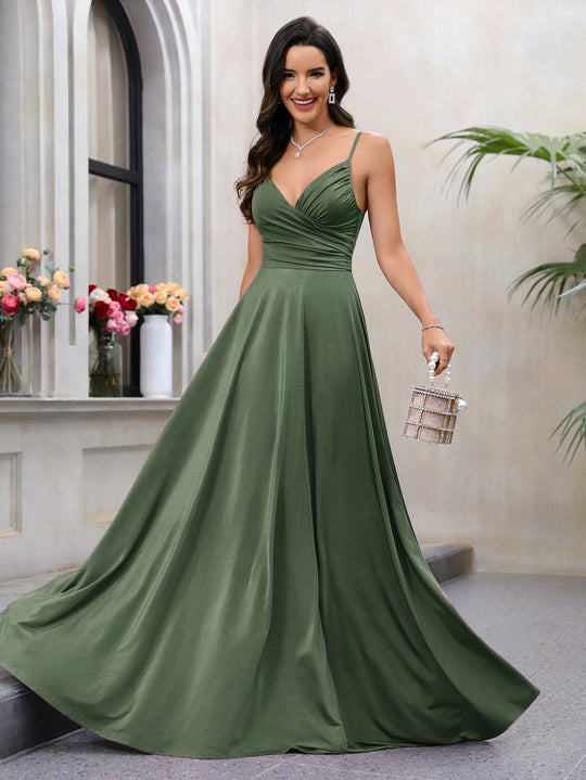 Damen Elegantes Maxikleid mit gerafftem Oberteil und schwingendem Saum R&B