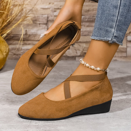 Damen elegante Ballerinas mit modischen Kreuzriemen und bequemem Wedge-Absatz R&B