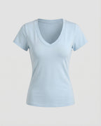 Stilvolles blaues Slim-Fit Damen T-Shirt im schicken Korea-Design
