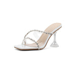 Damen Glamouröse Mules mit transparentem Blockabsatz R&B