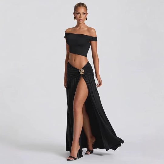 Damen Crop-Oberteil mit schulterfreiem Design und eleganter Drapierung R&B