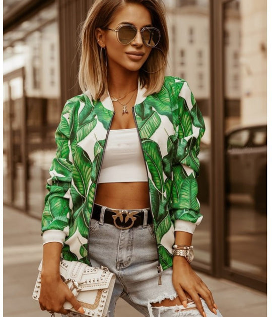 Damen Sportliche Bomberjacke mit floralem Print und Reißverschluss R&B
