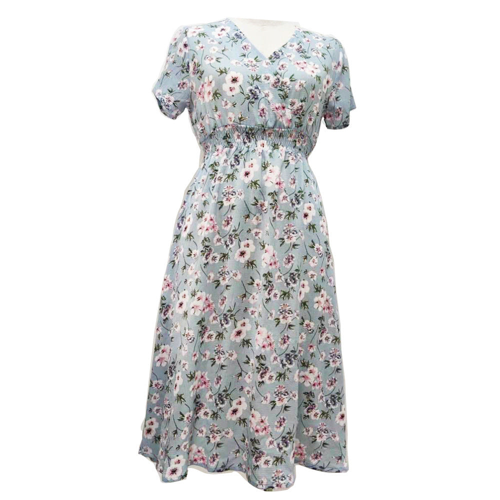 Damen Maxikleid mit floralen Mustern und elastischem Taillenbund R&B