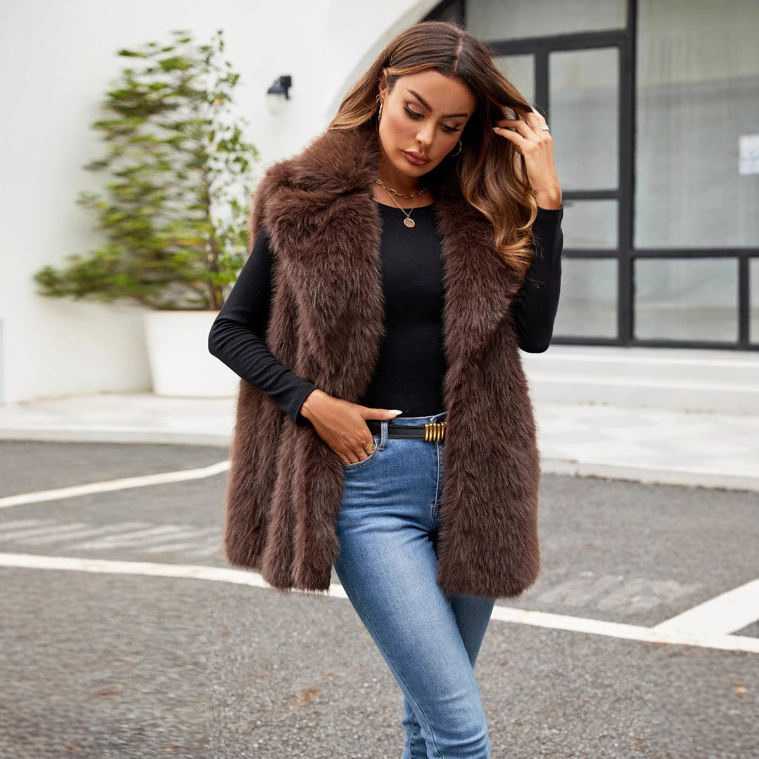 Damen Kunstfellweste mit elegantem Schnitt und voluminösem Kragen R&B