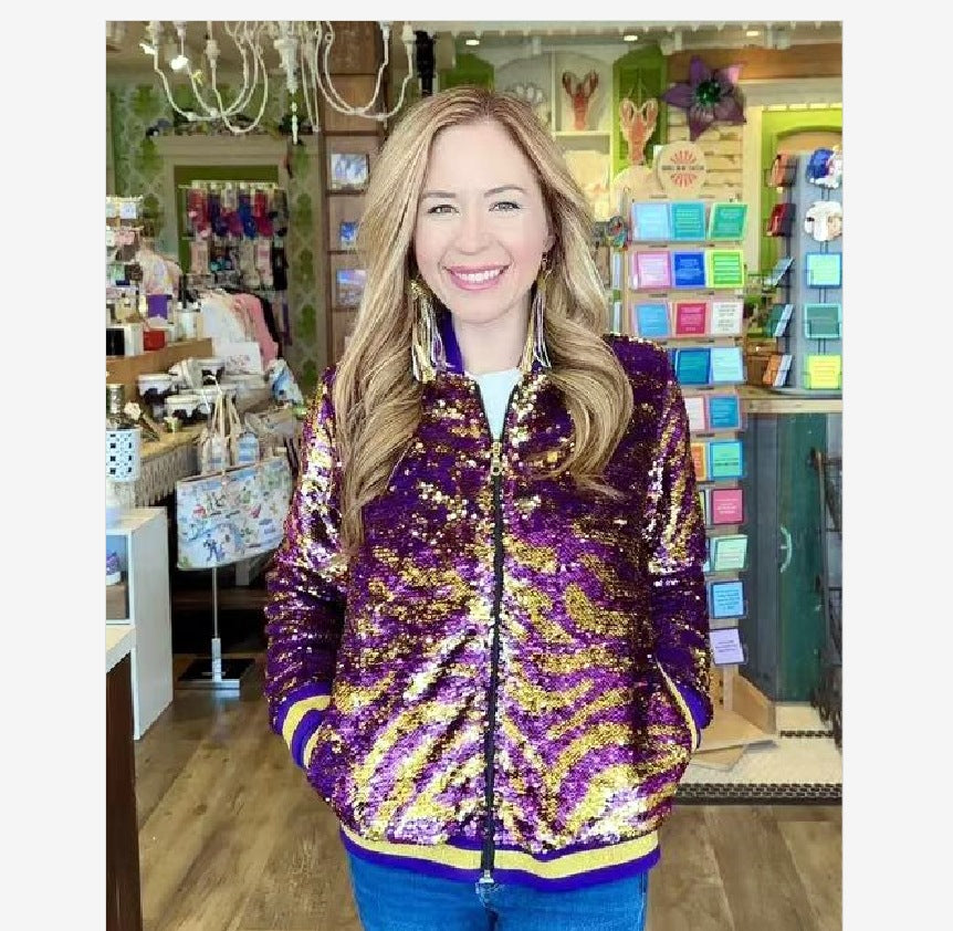 Damen Glitzernde Bomberjacke mit multicolore Pailletten R&B