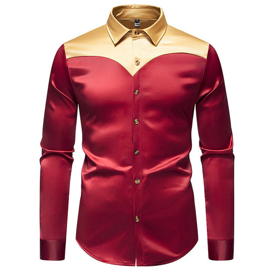 Herren Elegantes Langarmhemd mit glänzendem Kragen R&B