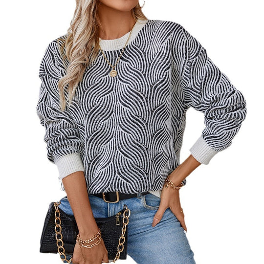 Damen Strickpullover mit modernem Wellenmuster R&B