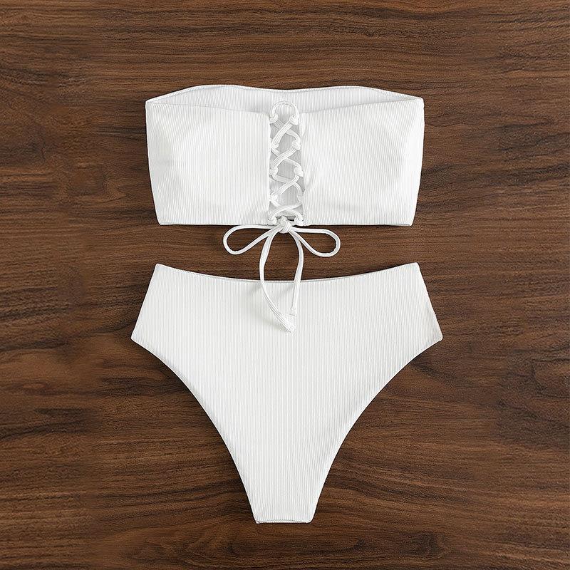 Damen Bandeau-Bikini mit verstellbarem Höschen und raffiniertem Design R&B