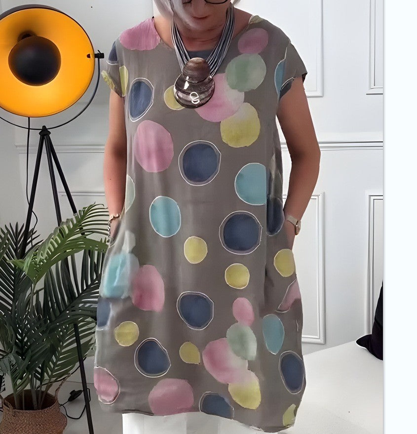 Damen nan luftiges Tunika-Midikleid aus Leinenmix mit Aquarellblütenprint und Seitentaschen R&B