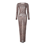 Damen Maxikleid mit elegantem Leopardenmuster R&B