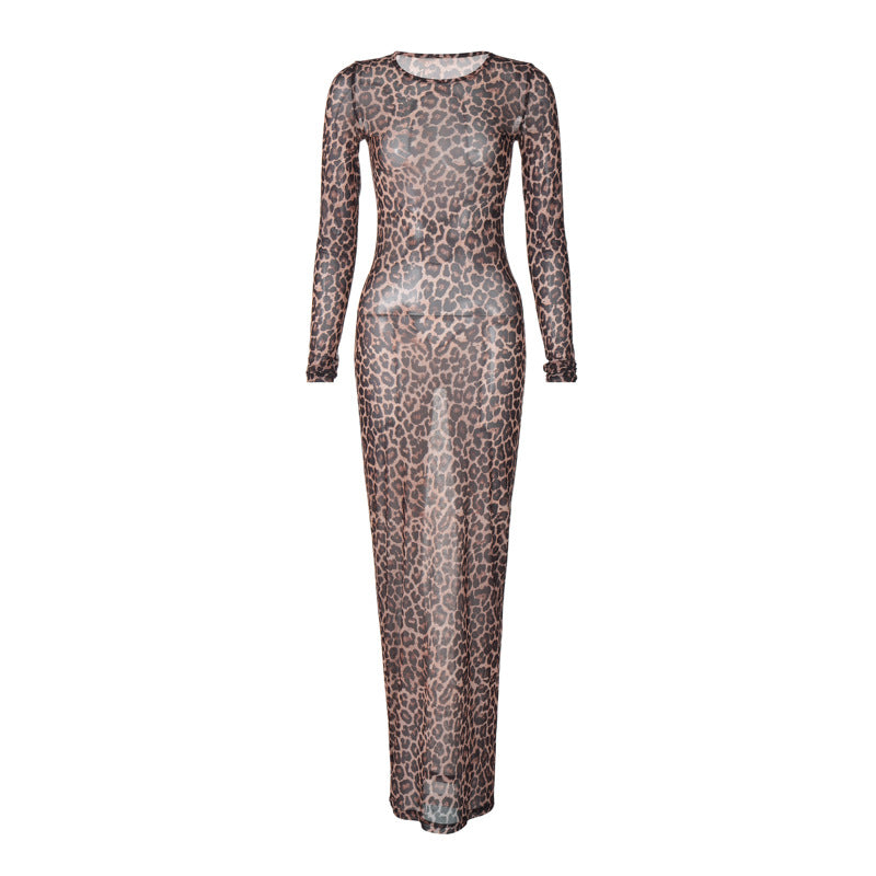 Damen Maxikleid mit elegantem Leopardenmuster R&B