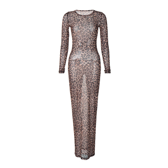 Damen Maxikleid mit elegantem Leopardenmuster R&B