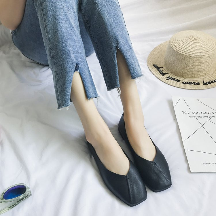 Damen nan quadratische Ballerina-Slipper aus weichem Kunstleder mit gepolstertem Komfortfußbett R&B