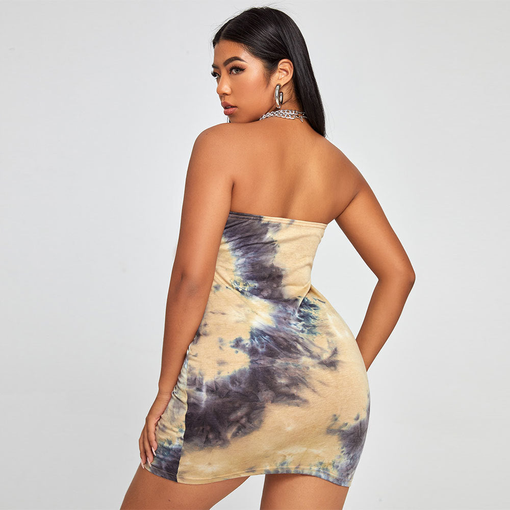 Damen Tube-Kleid mit luxuriösem Batik-Muster und elastischem Saum R&B