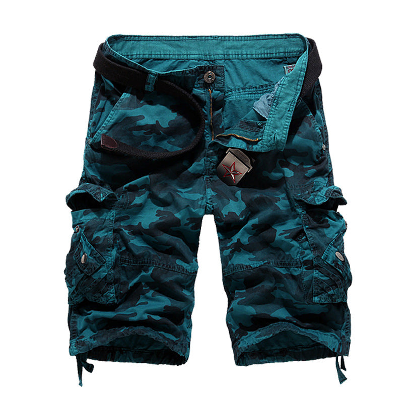 Herren Camo Cargo-Shorts mit mehreren Taschen und verstellbarem Bund R&B