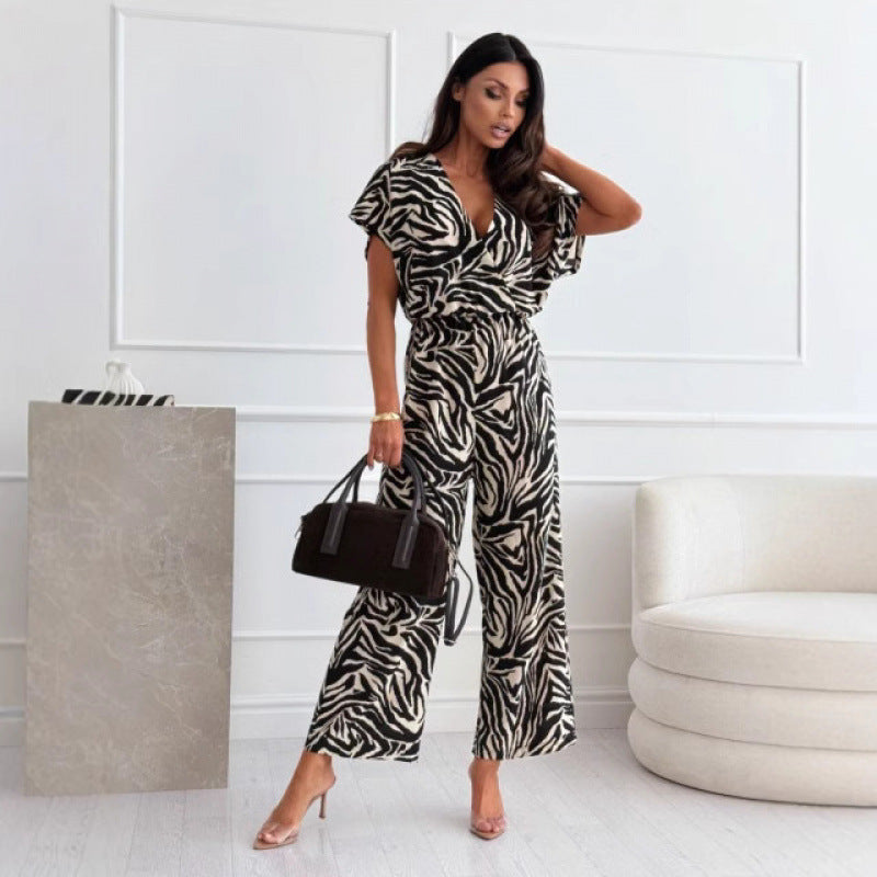 Damen Eleganter Safari Druck Jumpsuit R&B