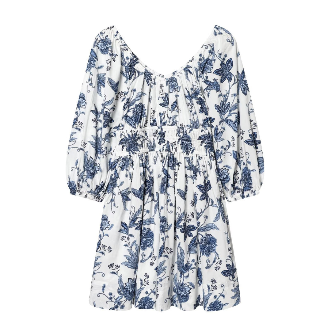 Damen Sommerkleid mit voluminösen Puffärmeln und elastischer Taillierung R&B
