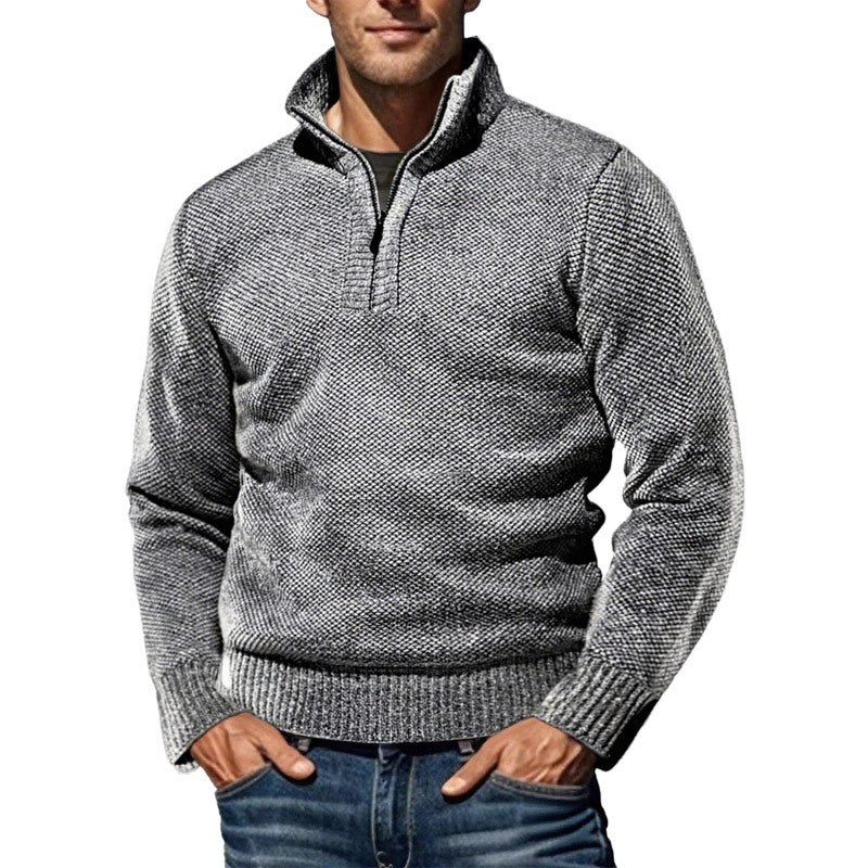 Herren nan grobgestrickter Strickpullover mit halbem Reißverschluss und hohem Stehkragen R&B
